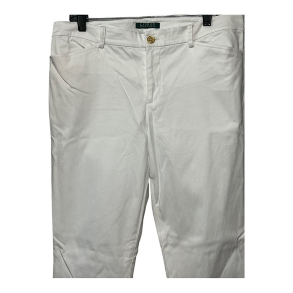 Lauren Ralph Lauren Slim-Fit Flat Front Trousers White Straight-Leg Dress Pants - Picture 6 of 8